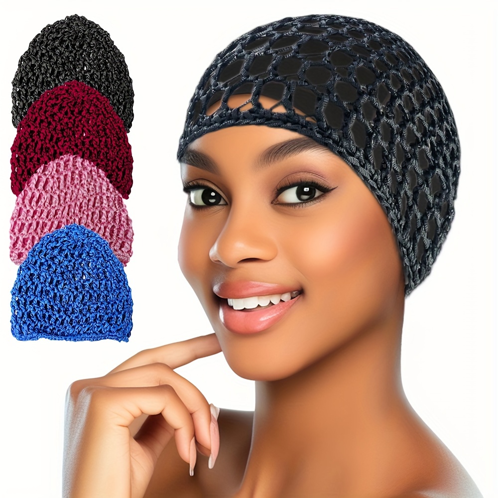 

4pcs Mesh Crochet Hair Net Hair Care Cap Breathable Minimalist Mesh Cap Sleeping Cap Daily Turbans For Women