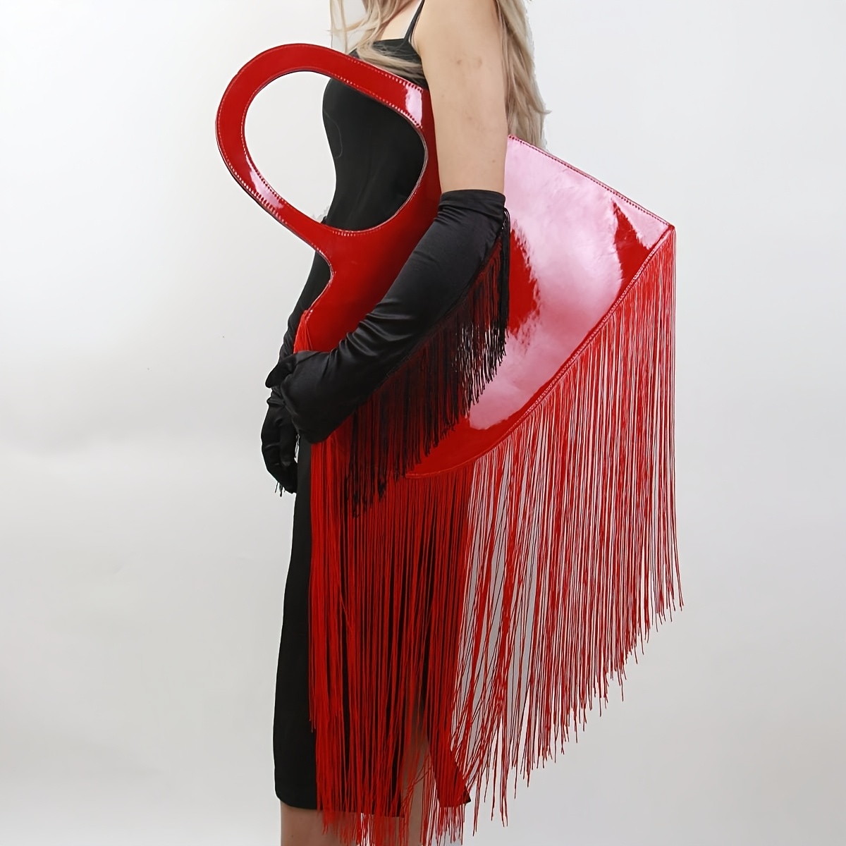 CAMSSOO Women'S Large Heart-Shaped Faux Leather Tote with Ultra-Long Fringe Detail - Stylish Shoulder Hand for Parties, Gatherings & Fashion Events, Fixed Strap Design, Party Hand | Unique | Glossy