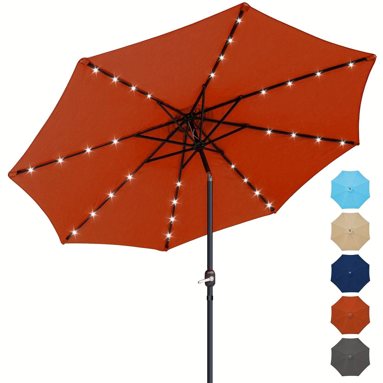 

10ft Solar Powered Patio Umbrella With 32 Led Lights, Aluminum Polyester Solar Umbrella W/tilt Adjustment And Uv-resistant Fabric