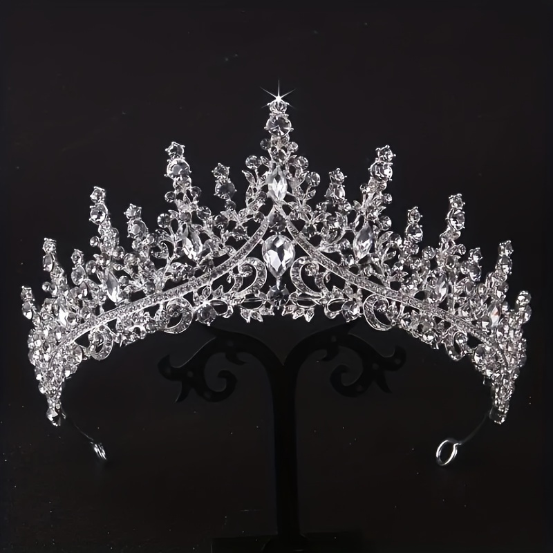 

Luxury Bridal Tiara With Imitation Crystals, Glamorous European Style Rhinestone Queen Crown For Wedding Photos And Performance