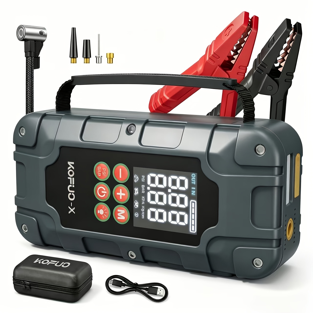 TEMU Kopuo 15000a/20000a Car Jump Starter With Air Compressor, 12v Battery Booster For Up To 10.0l Petrol And 8.0l Engines, Portable Tyre Inflator,