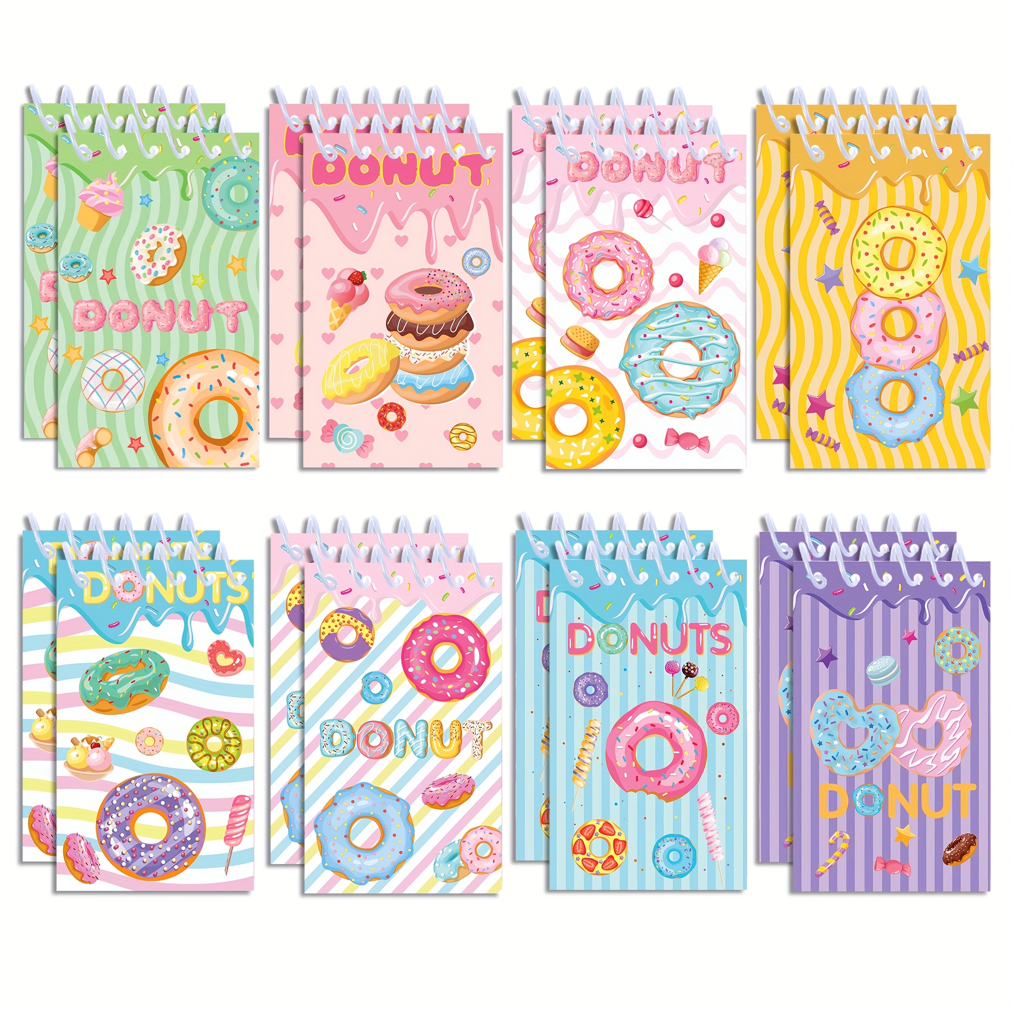 Image of 16pcs Doughnut Donutspattern Multicolour Spiral Pocket Notebooks Mini Notepads Memo Pad For Donut Birthday Party Supplies
