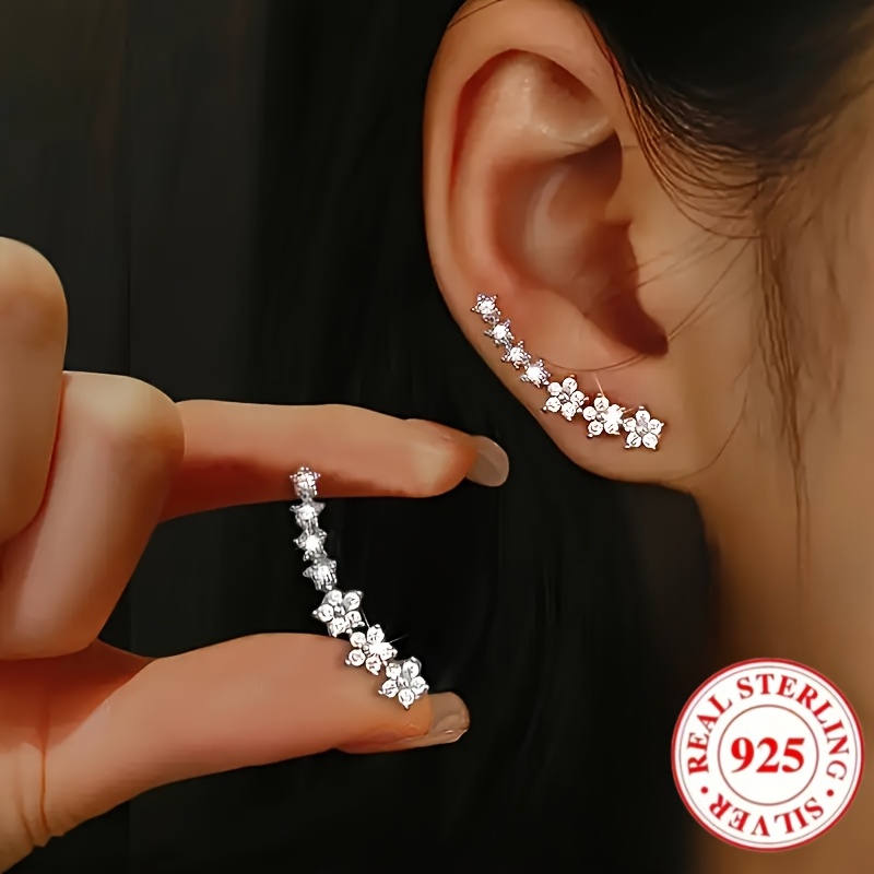 Elegant 925 Sterling Silver Star & Zirconia Dangle Earrings