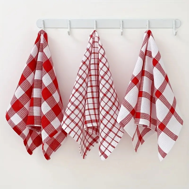 Red Plaid Waffle Clean Cloth - Soft Absorbent Dish Towel - Multi-Color Options, Household Kitchen & Bathroom Multi-Purpose Wiping Cloth