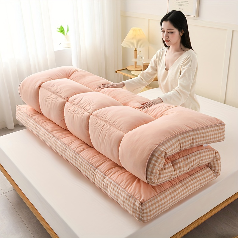 quilted mattress topper non waterproof soft plush polyester fill cover breathable     for bedroom   dorm spot clean 8 10cm thick details 7