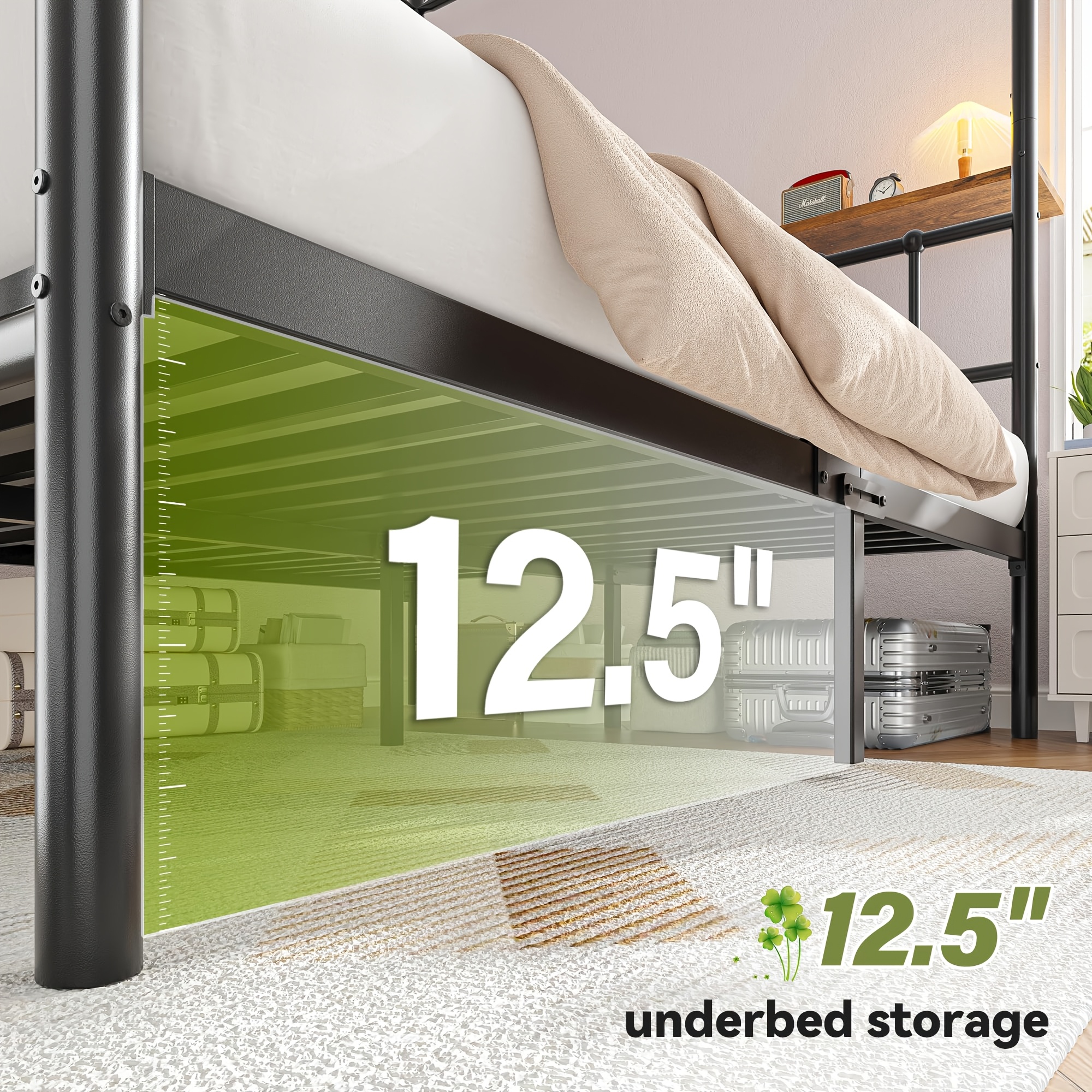 Queen/full/twin Size Bed Frame with Storage Headboard, Detachable MetalPlatform Bed with Under-Bed Storage, Sturdy Bed Frame with Shelves, No Box Spring Needed White/black