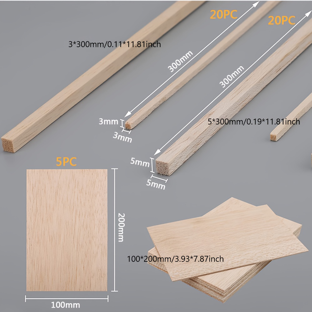 Image of 45pcs Diy Basswood Sticks And Wood Pieces Set For Handmade Architectural Models, Round Wood Sticks, Wood Planks, And Model Wood Strips