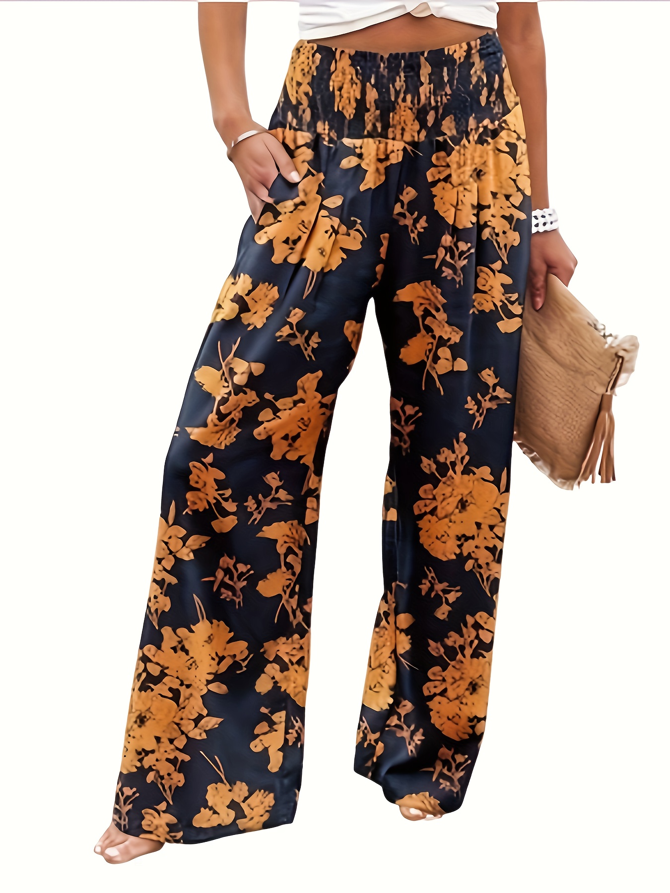 Soft Surroundings Womens Chartreuse Floral Florian Palazzo Pants