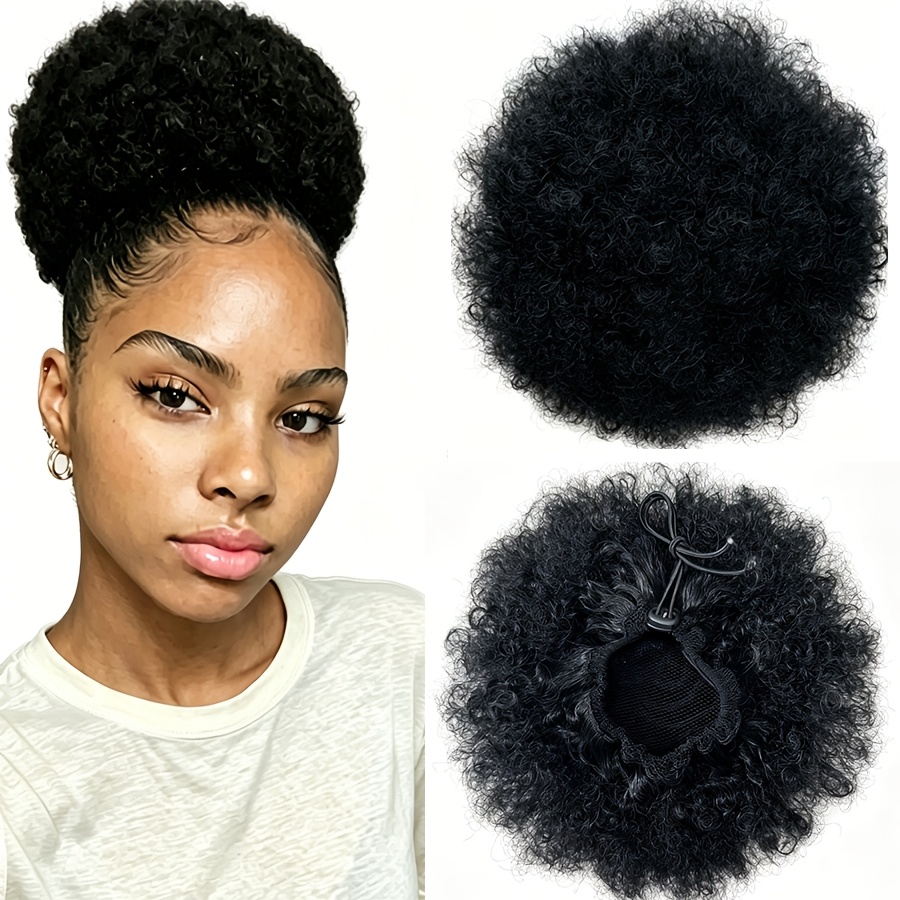 TEMU Extension de queue de cheval synthétique Afro bouclé Puff Chignon Cordon de serrage Afro Puff Chignon Perruque 8 pouces pour usage