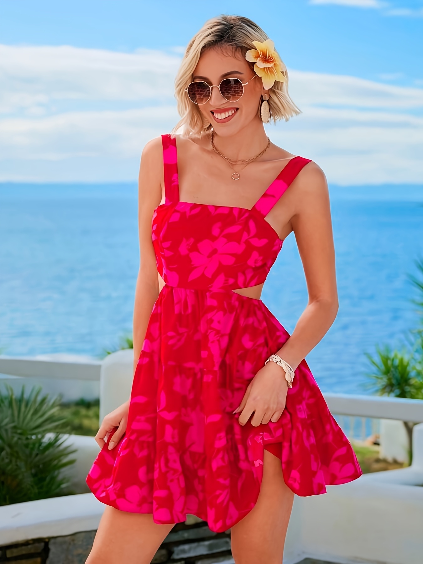 strapless open back dress Pink Knit Midi Dress with High Leg Split main image 0