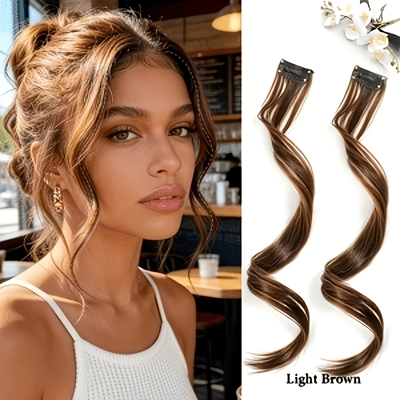 TEMU 2pcs Women's Clip-in Air Bangs, Heat-resistant Synthetic Hairpiece, Elegant Fringe Hairstyle, Artificial Front Bangs Wig, Face-shaping Hair