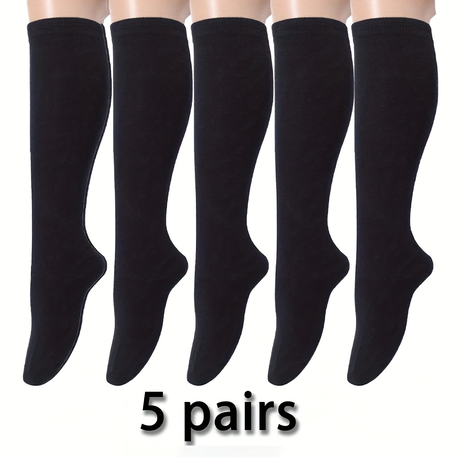 TEMU 5 Pairs Of Unisex Solid Color Knee-high Socks, Minimalist And Versatile Style, Sweat-absorbent And Breathable, For Daily /autumn-winter Basic