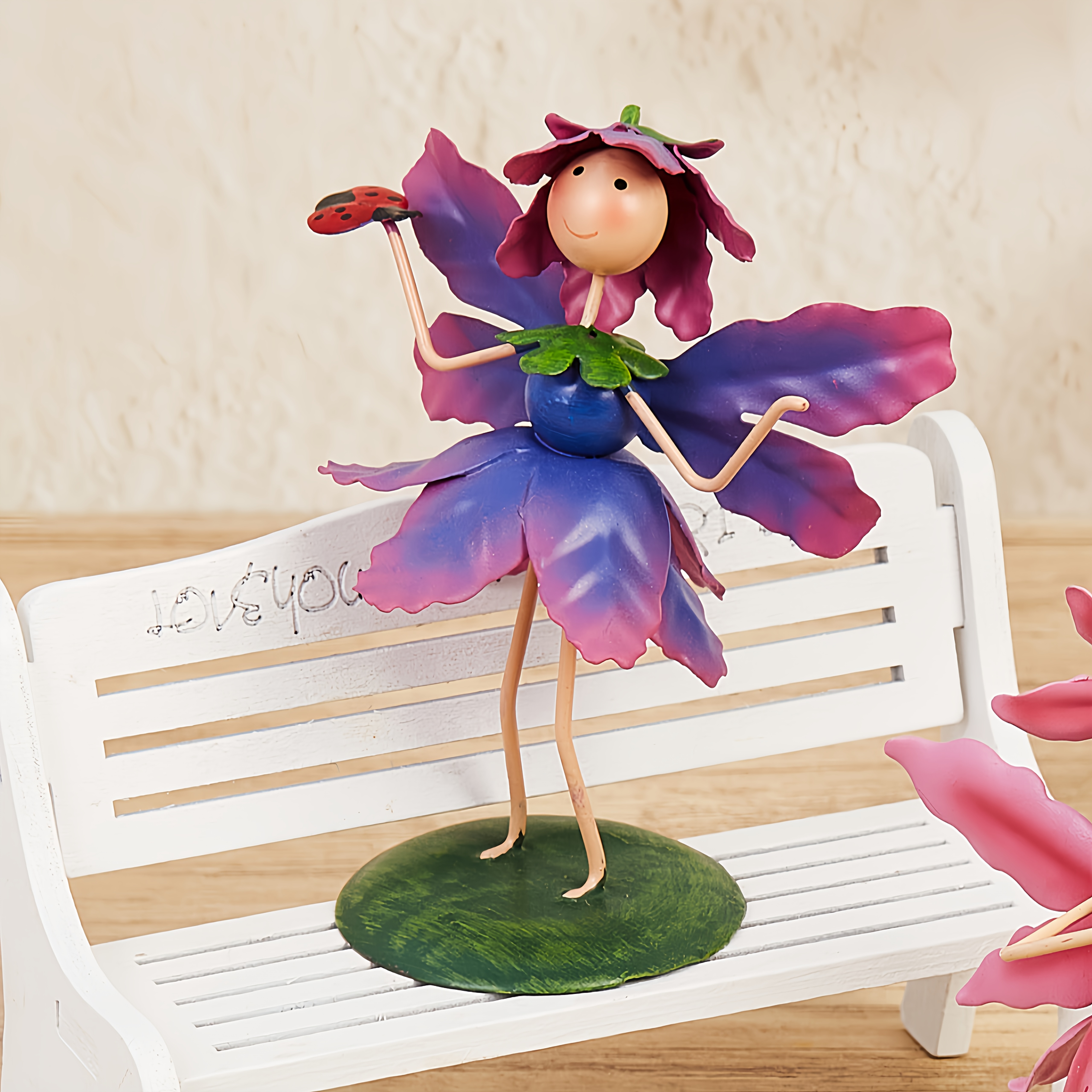 Garden Fairy - Handcrafted Metal Flower Fairy Statue, Outdoor Decorative Sculpture