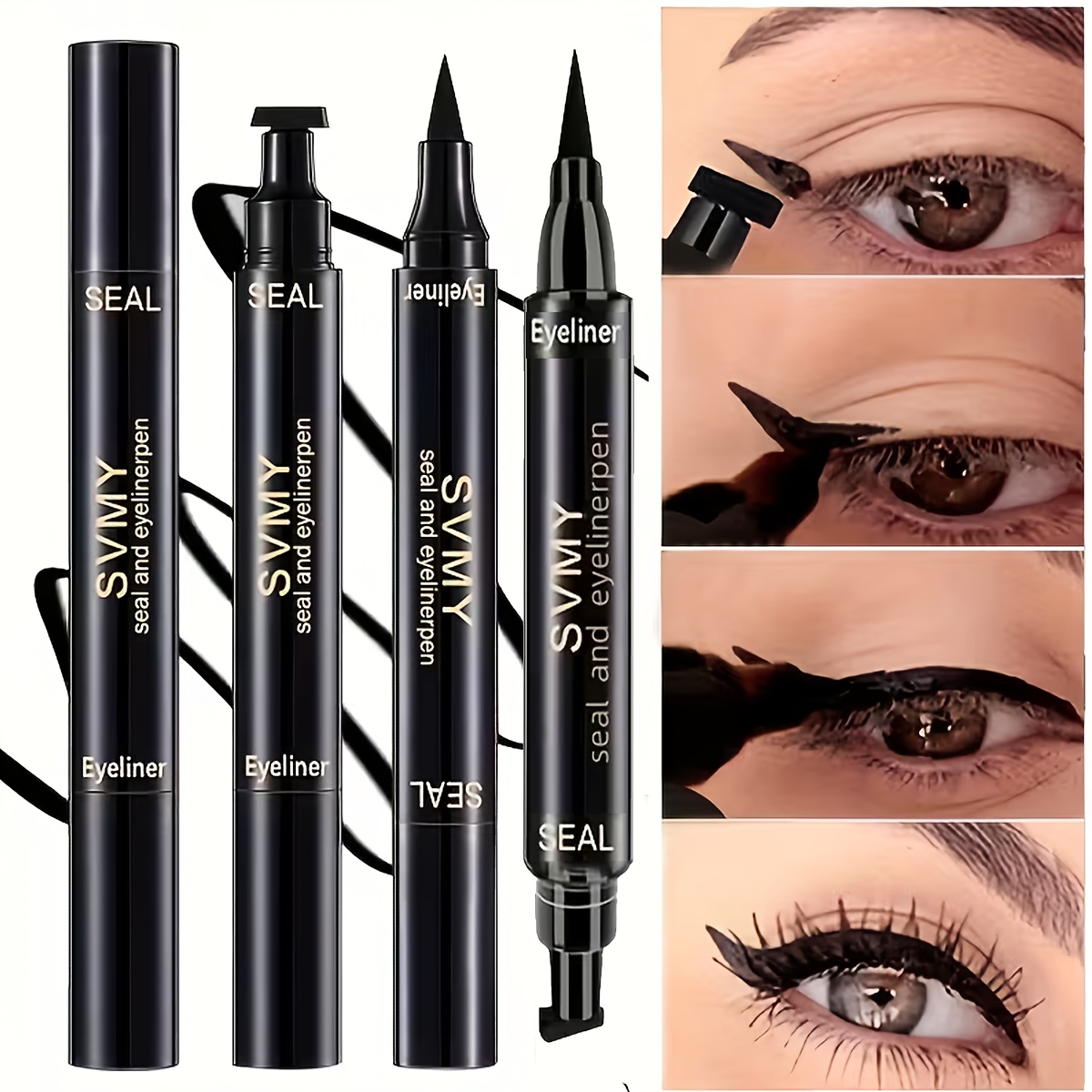 TEMU 4pcs Double-headed 2-in-one Eyeliner And , Waterproof, Quick-drying, Natural, Long-lasting, Stain-resistant, Quick Application For Beginners Of