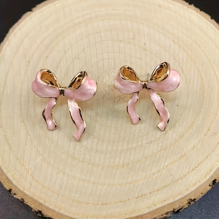 TEMU 1 Paire de Boucles d'Oreilles de Fête pour Femmes avec Nœud en Émail Huile Goutte à Goutte