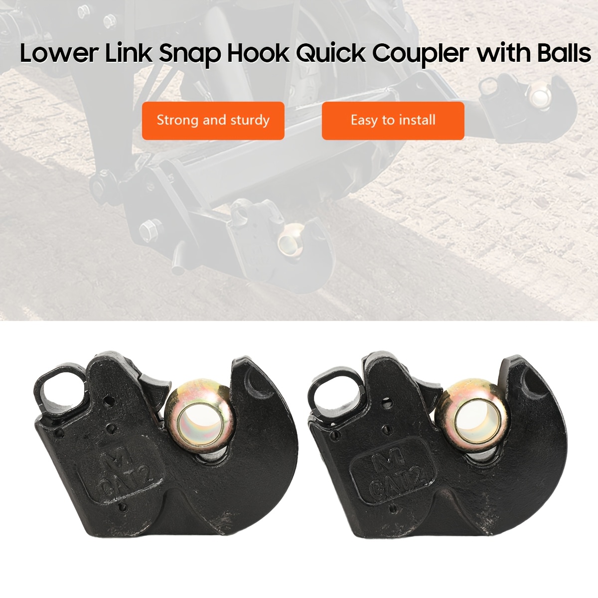 Image of Quick Hooks - Pair Of Lower Link Hitch Assemblies - Cat 2 Tractor Weld-on Ball Hook System - Farm Connection