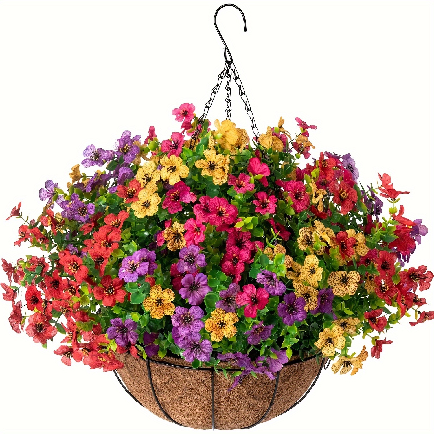 1 set artificial   hanging plant flower basket for outdoor porch summer decoration   silky daisy anti uv realistic flower pot for home patio garden yard  