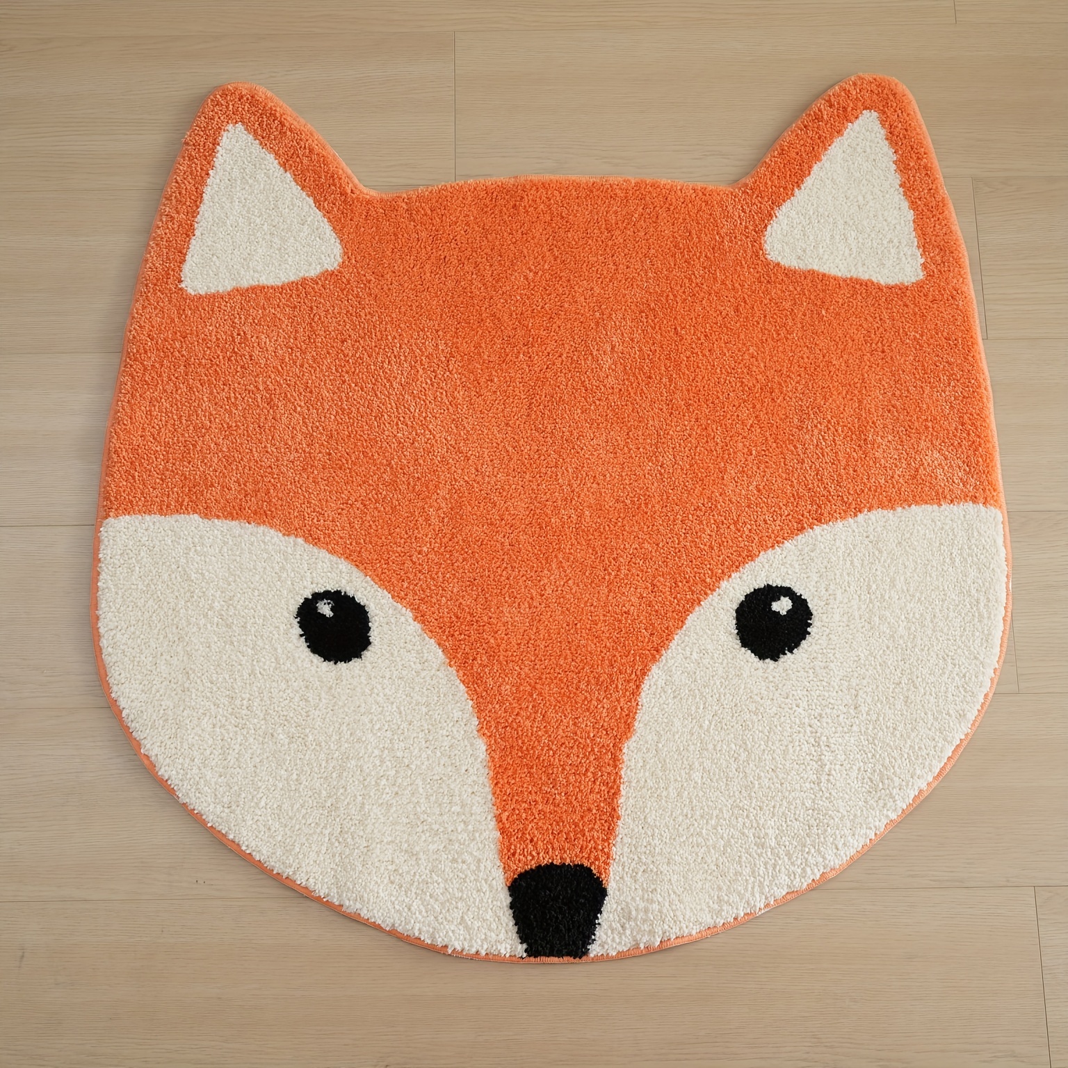 TEMU [ Product] Faux Cashmere And Non-slip Sole 1pc Soft Fox Design 2d Flat Carpet Mat – Large Orange And Cream, Machine Washable Ideal For Bedroom,