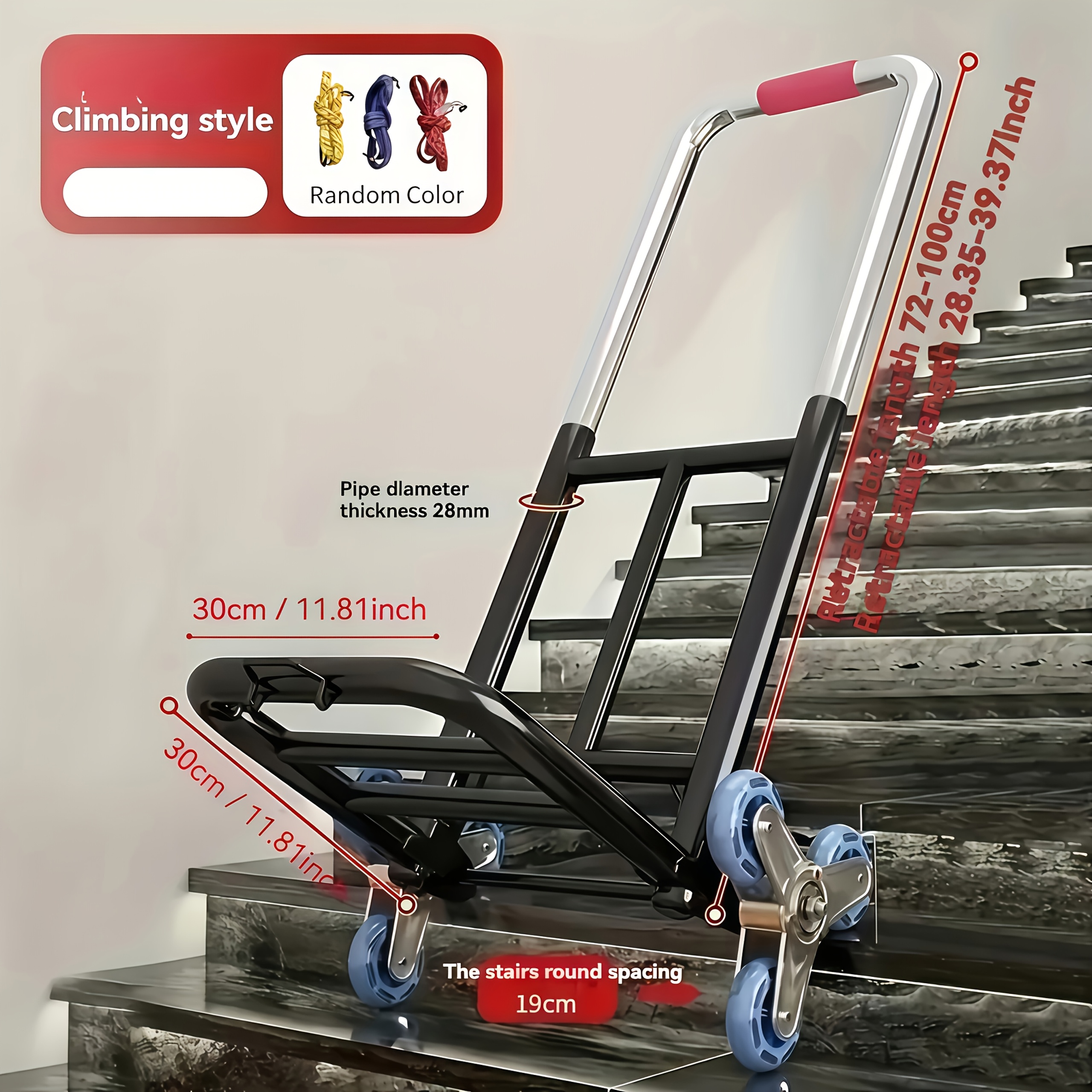 item picture 1pc heavy duty folding hand truck with adjustable   gear stair climbing wheels and portable lift hand truck for transporting and shopping foldable hand truck