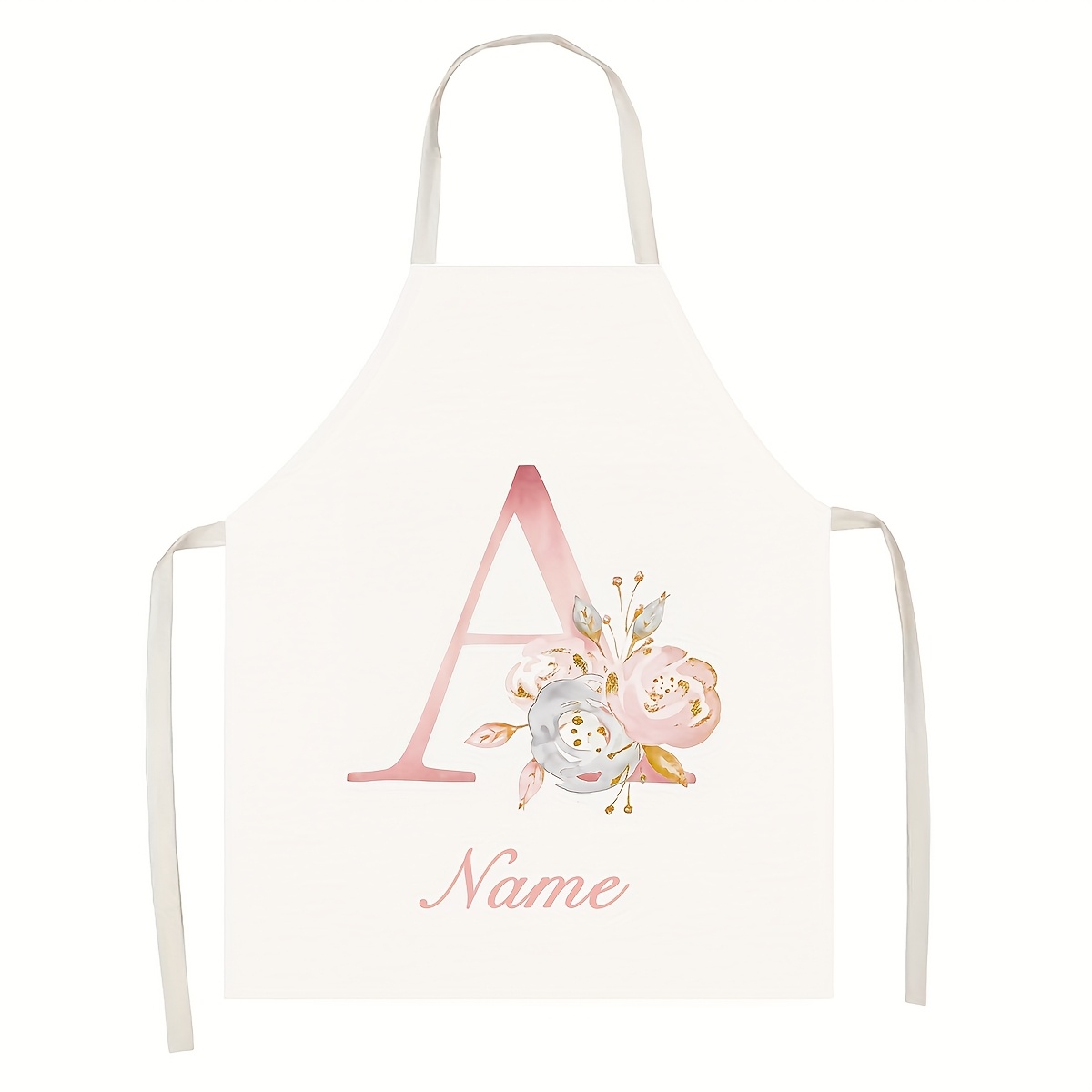 TEMU 1pc Customizable Name A-z Initial Letter Kitchen Apron, Polyester -like Fabric, Personalized Diy Apron, Painting Handmade Cooking Baking