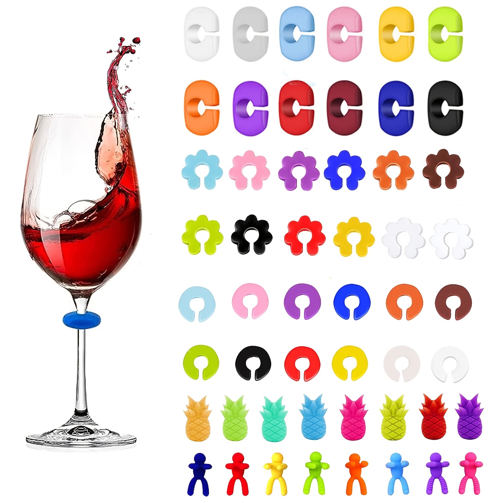 Image of Of 52 Wine Glass Charms - Reusable Silicone Markers For Identifying Wine Glasses At Events Like Parties, Weddings, Banquets, And Graduations