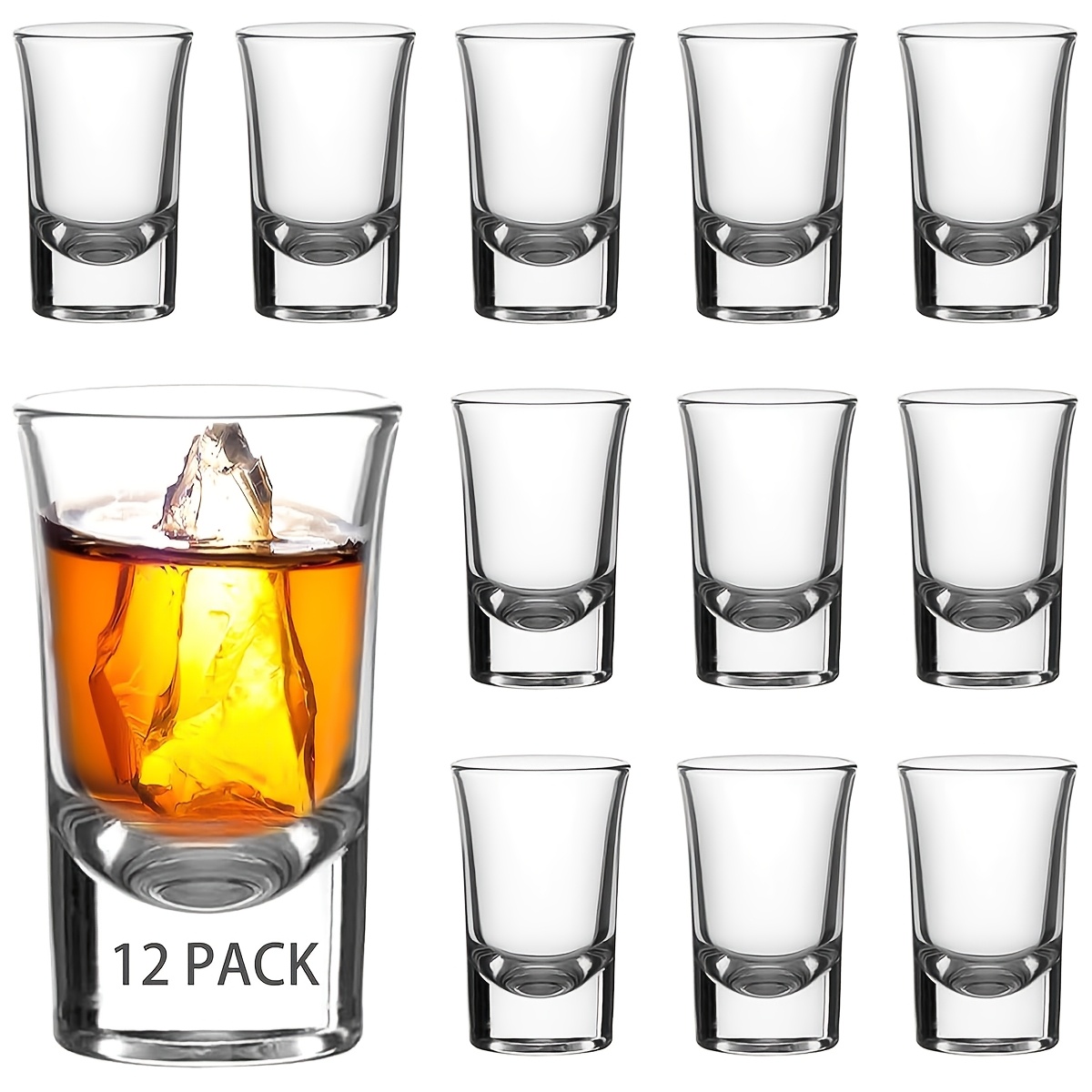 12pcs Glass Liquor Glasses | 1oz Whiskey Glass Set, Thick Bottom, Transparent, Suitable For Vodka, Rum, Whisky, Reusable, Hand Wash Only, Ideal For Father's Gift And Gift