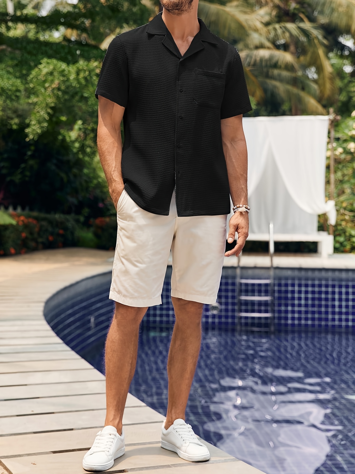 Chemise FINTECH Homme XL Bleu – Manches Courtes, Boutonnée, Polyester/coton, Outdoor