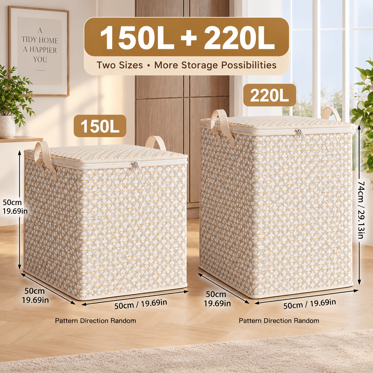 TEMU 2pcs Moving Bag With Lid And Reinforced Handles, Foldable Large-capacity Laundry Storage Bag, Suitable For Clothes, Pillows, Bed Sheets -