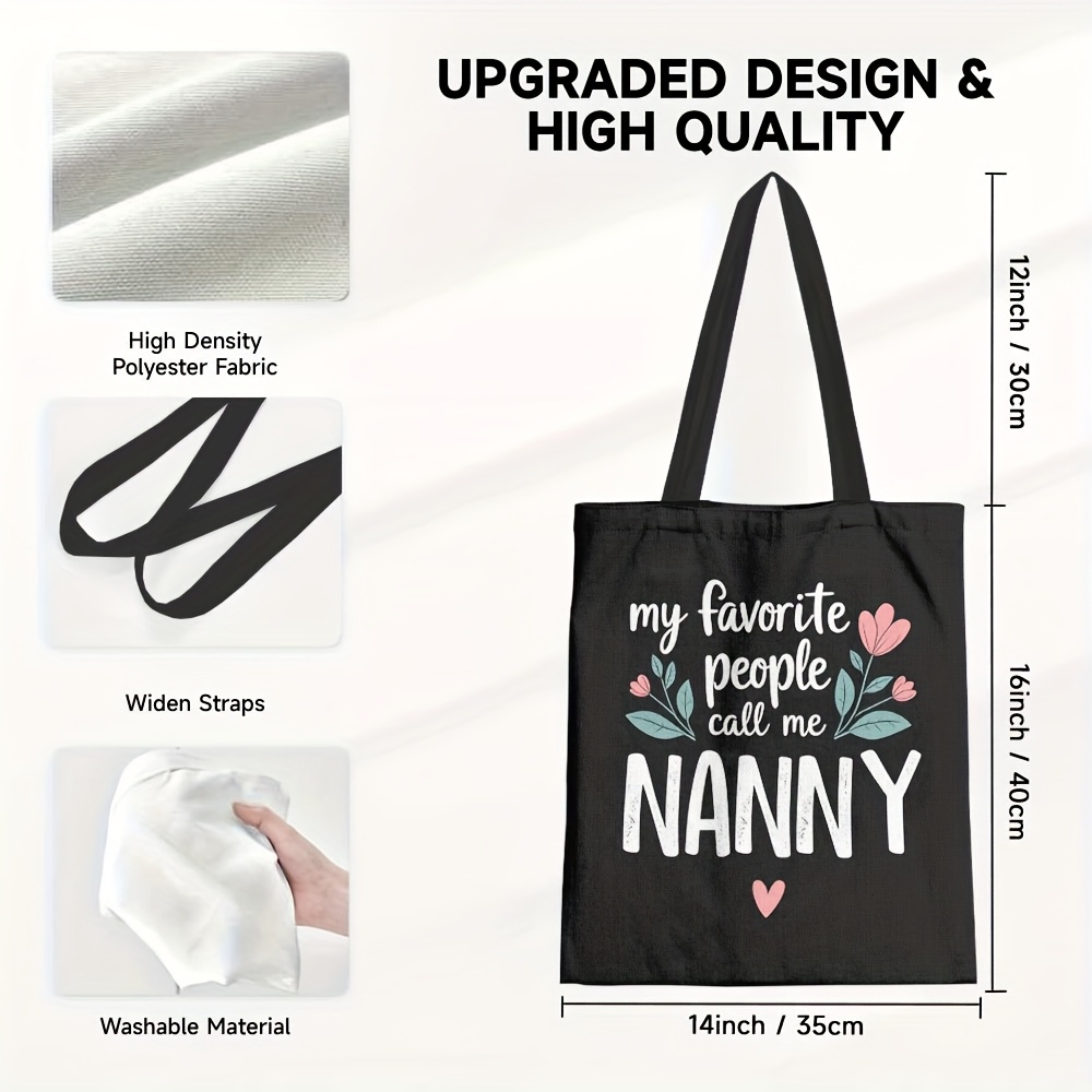 TEMU 1pc " People Call Me Nanny" Canvas Tote Bag - , Durable Polyester, Reusable Grocery & Carryall For Everyday Use, Perfect Gift For Mother's Day,