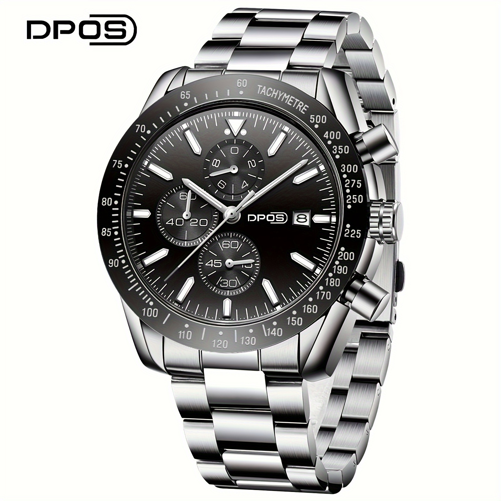 

Dpos Sport Men's Watch, Chronograph With Calendar, Luminous Quartz, Outdoor Stainless Steel Wristwatch, Gift For Students Or Men, Ideal For Birthday/father's Day/christmas/valentine's Day