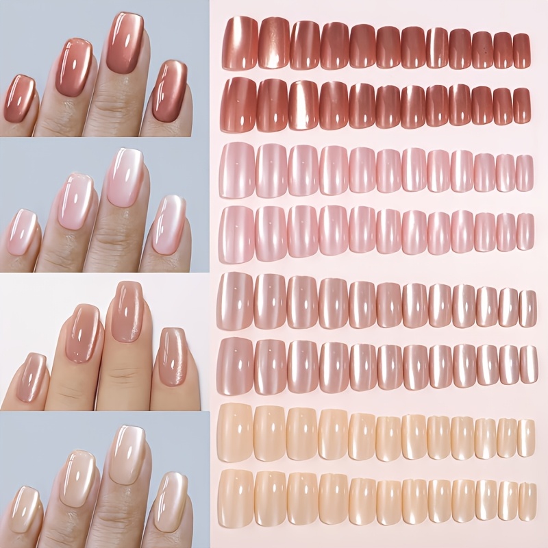 TEMU Set Of 96pcs Of Cat-eye Nail Art, Medium Rectangular Shape, Removable Press-on Nails, Designed For Women In Y2k Trendy Style - Each Box Includes Jelly Glue And A Nail File, Perfect For Home