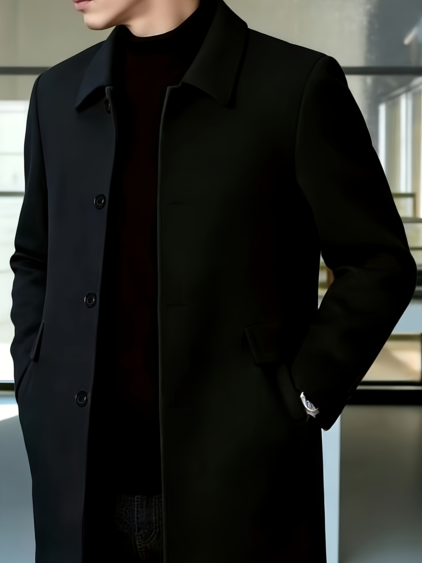 [Wanrenshan OBM] 2025 American Style New Men'S Casual Classic Versatile Solid Color Side Double Pocket Easy Design Handsome Dad Wrinkle-Resistant Non-Iron Single-Breasted Light Luxury Trench Coat