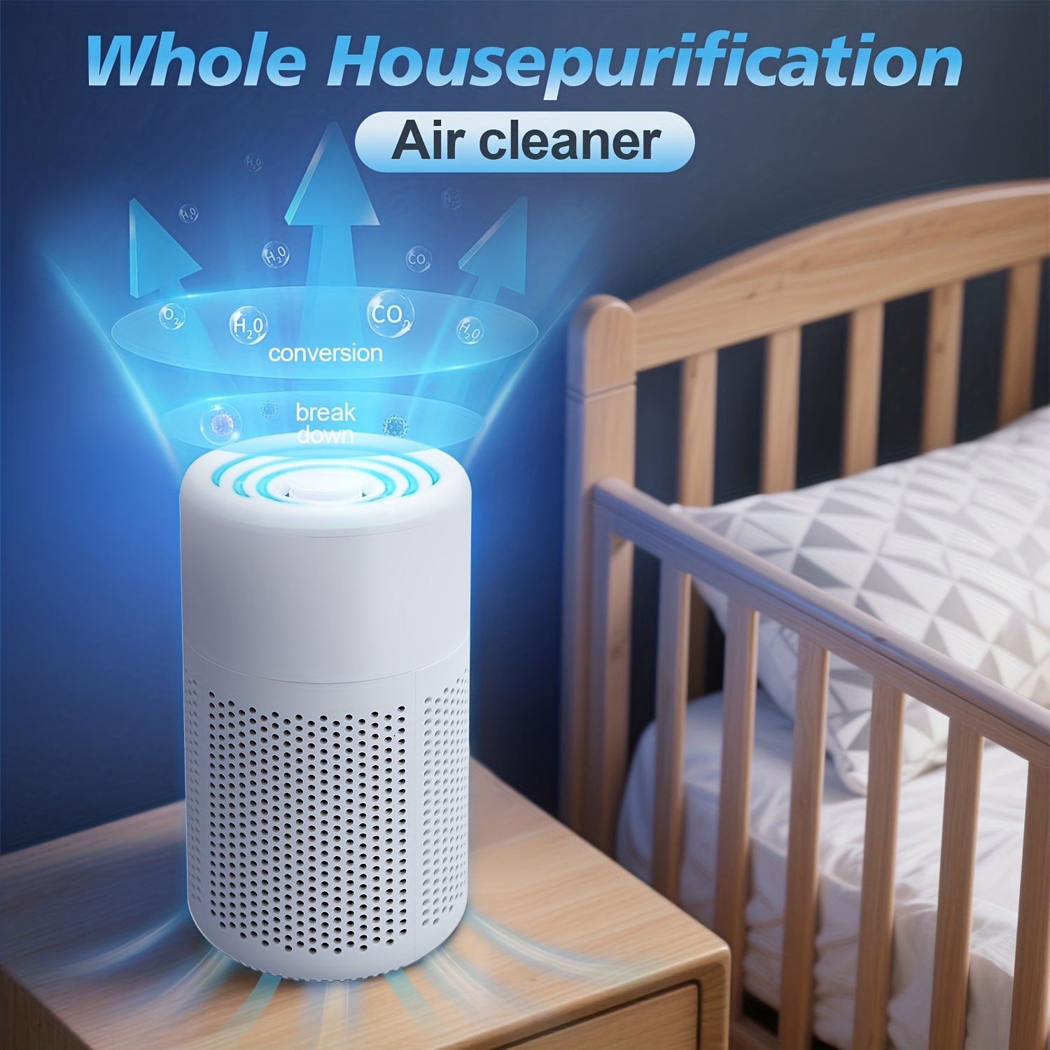 Air Purifier with HEPA Filter, Anti-Allergy, Negative Ions, and Quiet Operation for Desktop Use. Eliminates Pet Dander, Odors, Smoke, Pollen, Secondhand Formaldehyde, and PM2.5 Fine Particles. Features a Type-C Port and 3-Speed Wind Adjustment.