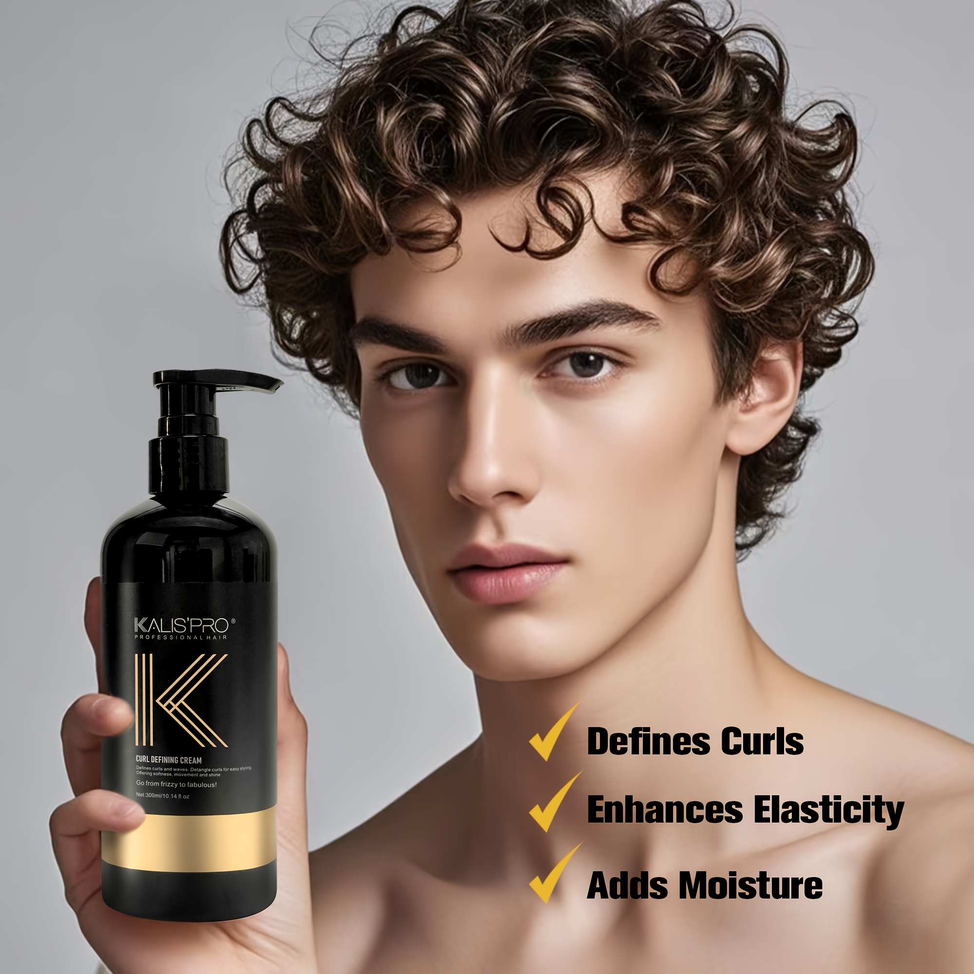 Crème de stylage pour boucles pour hommes, 300 ml/10.14 oz, améliore, hydrate et contrôle les frisottis avec une tenue douce et longue durée | Formule non irritante pour cheveux bouclés - Fournitures quotidiennes pour étudiants