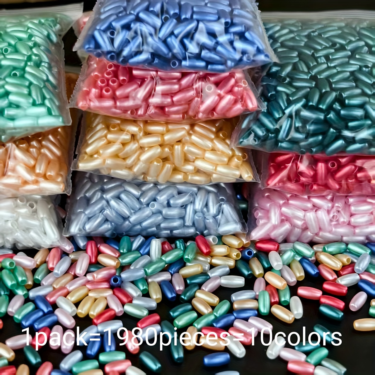 Image of 1980pcs 2x6mm Acrylic Beads Set | 10 Colors, Ideal For Christmas And Halloween Crafts, Beaded Jewelry Making Supplies For Bracelets And Necklaces