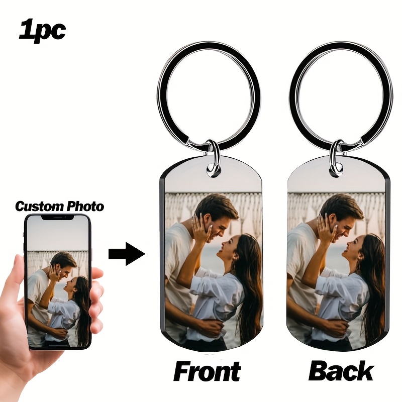 

1pc Custom Engraved Photo Keychain - Personalized Stainless Tag, Black - Ideal Gift For Couples & Families On Valentine's, Day, Father's Day