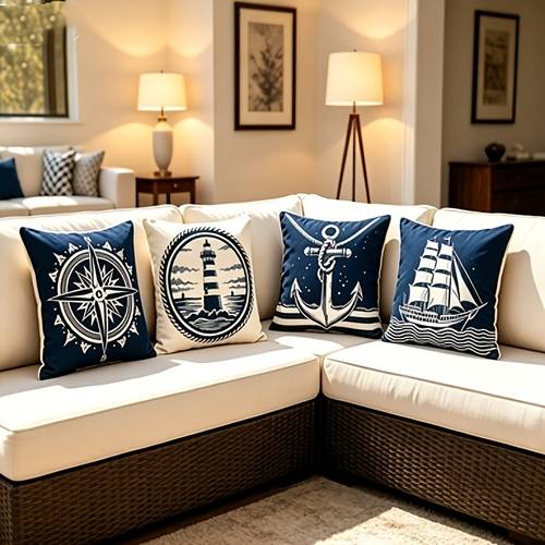 4pcs nautical throw pillowcases 18x18 inch featuring lighthouse sailboat and compass designs zippered polyester cushion covers for home decor double sided print contemporary style for living room bedroom and more