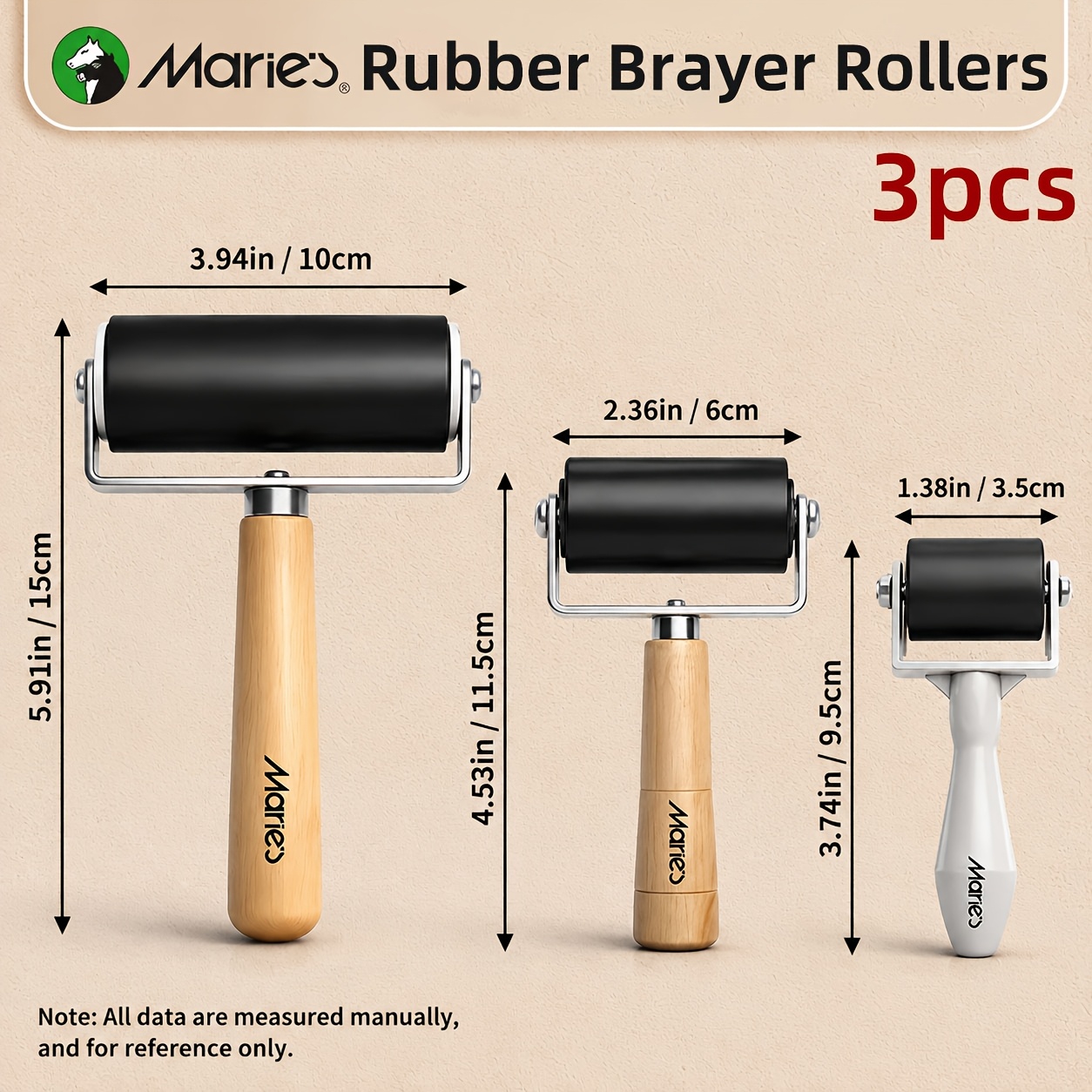 TEMU Marie's Printmaking Roller Set, 3pcs Premium Brayer Rollers (1.38in/2.36in/3.94in), For Crafts, Ink Application, Stamping, Scrapbooking And