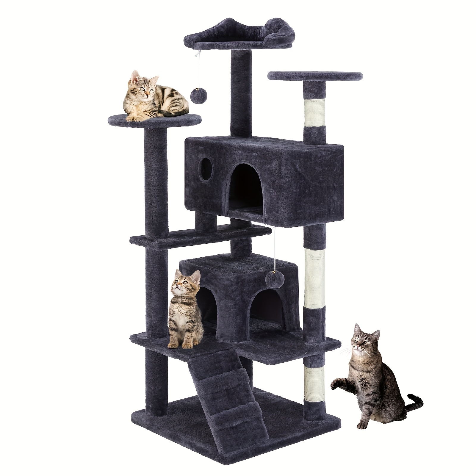 

Smug 54in Cat Tree, Indoor Cats Tall Multi-level Tower, House With Large Condo, Natural Sisal Scratching Post, Climbing Ladder, Dangling Toy For Kitty, Kitten, Wall Mount, Grey
