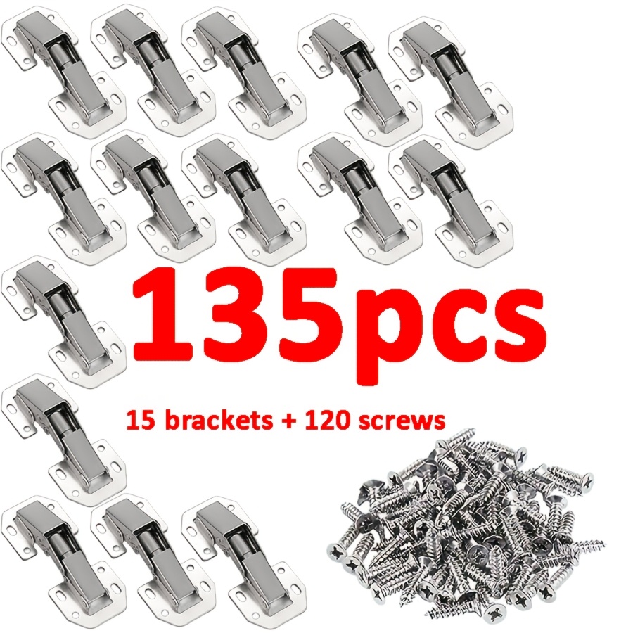 TEMU 135pcs No Drill Concealed Frog Cabinet Hinges Kit, 15pcs Close Hidden Foldable Door Hinges With 120 Mounting Screws, Quiet Buffer Hardware, Easy