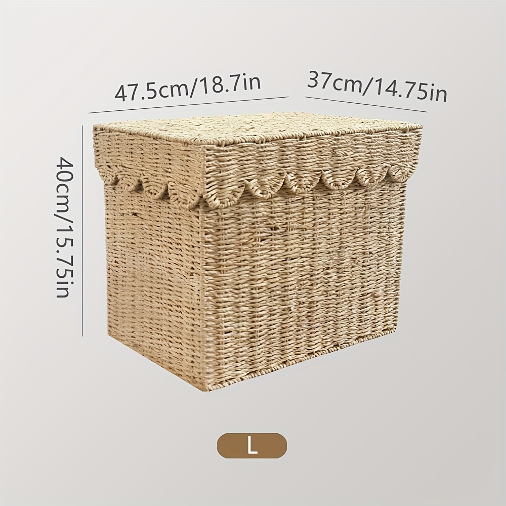 Image of Handcrafted Rattan Woven Storage Basket With Lid | Lightweight, Easy To Move, Ideal For Organizing And Storing Clothes,, And Miscellaneous Items, , Shelf Baskets