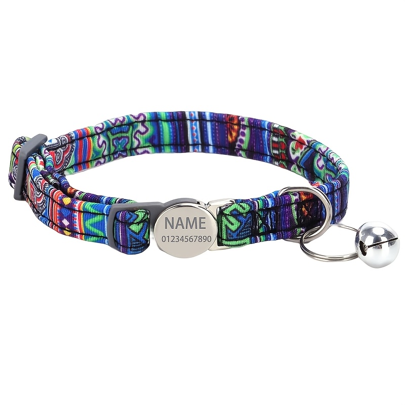 TEMU [customized] 1pc Bohemian Style Personalized Cat Collar, Adjustable Strap With Engravable Metal Safety - Customizable Engraved And Phone Number