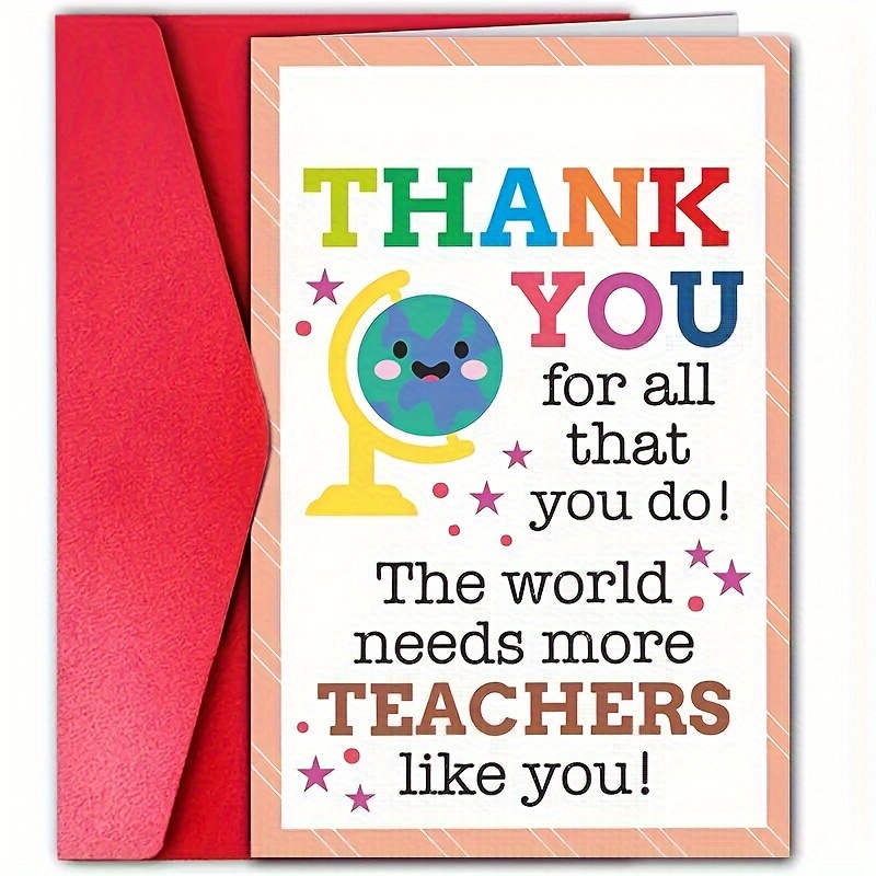 

1pc Cartoon Pattern Teacher Appreciation Thank You Greeting Card For Thanksgiving & Graduation - English Language, Universal Recipient, Celebrating Educators - "the World Needs More Teachers Like You