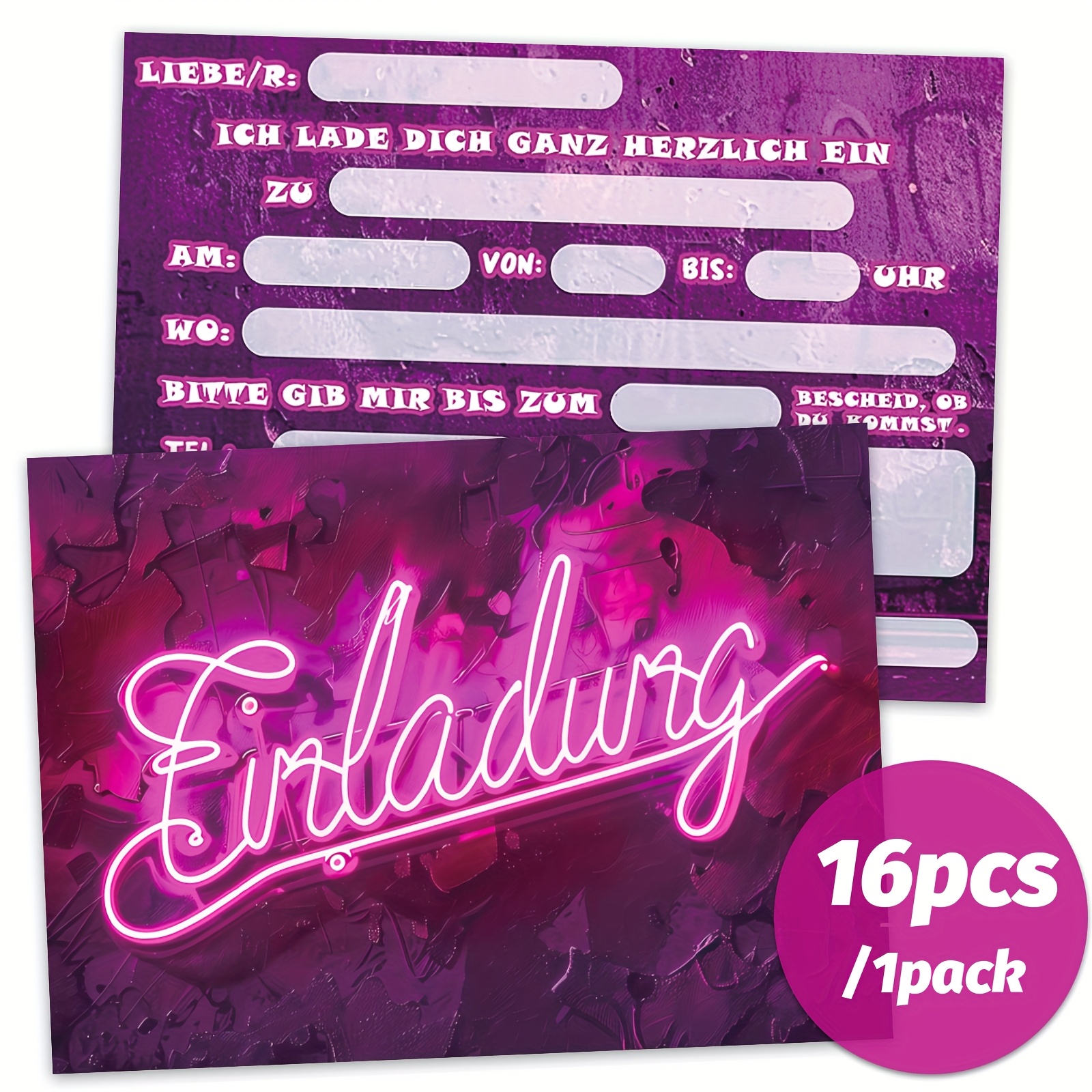 E-shop 16-teilige Graffiti-Neon-Einladungskarten, Neon-Nacht-Themenparty-Einladungsbrief, Geburtstagseinladung, Party-Einladungskarte,