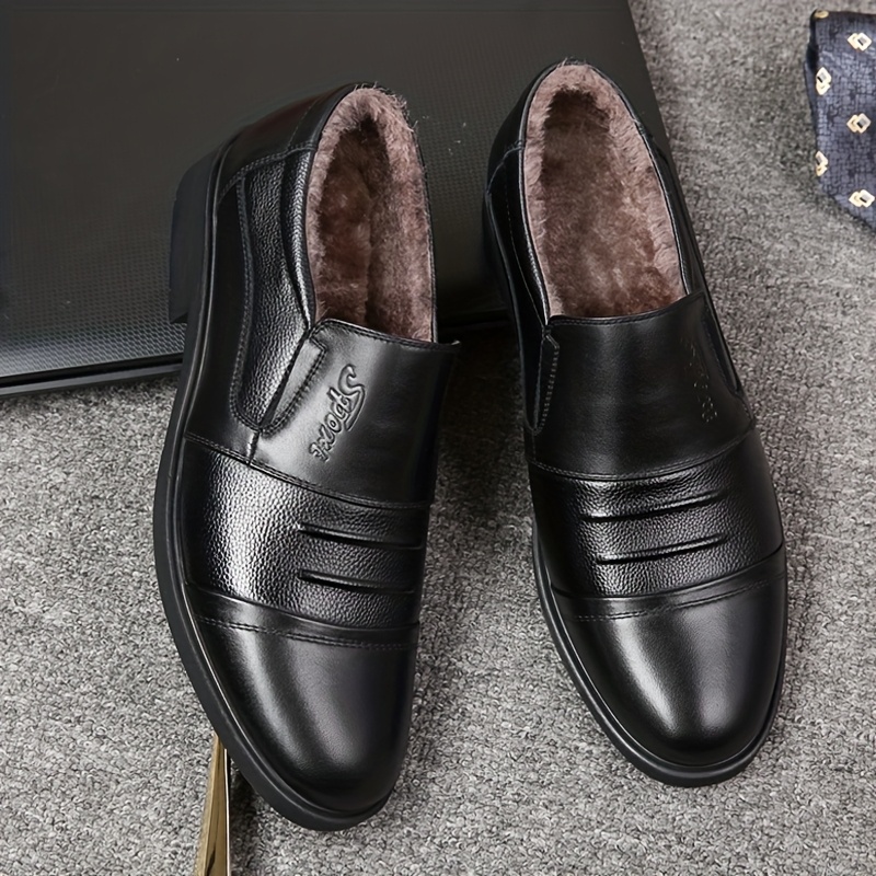 Genuine Men's Slip-on Casual Shoes - Winter -lined Warm Business Shoes - Versatile Outdoor Men's Shoes