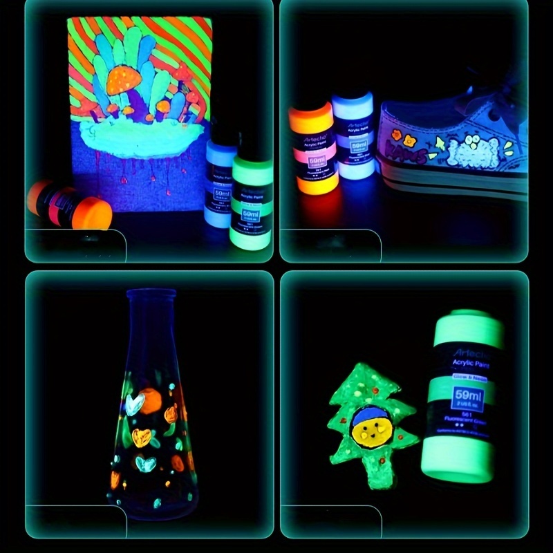 

Glow-in-the-dark Acrylic Paint Set - Vibrant Neon Colors, Long-lasting High-shine Finish For Diy Crafts & Art Projects, Uv Reactive Pigments For Black Light Parties Glow In The Dark Paint Neon Paint