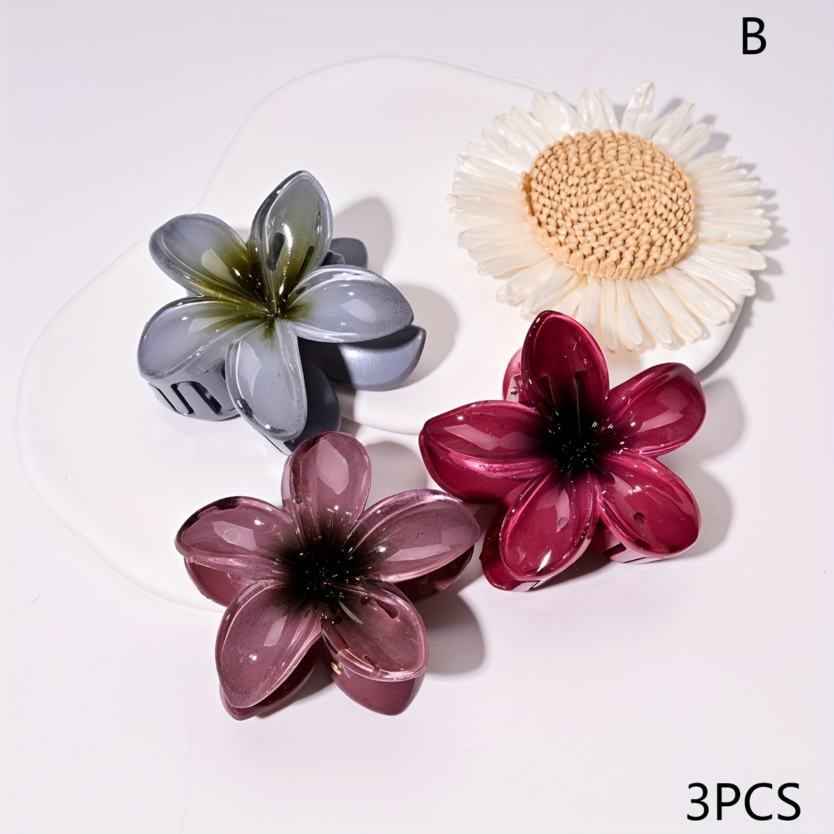 E-shop 3er/ Damen Sommer Frangipani Haarspange Neue Bohemian Farbverlauf Blumen Clip Kopfbedeckung Haarstyling Clip Hinterkopf Clip Tägliche Nutzung