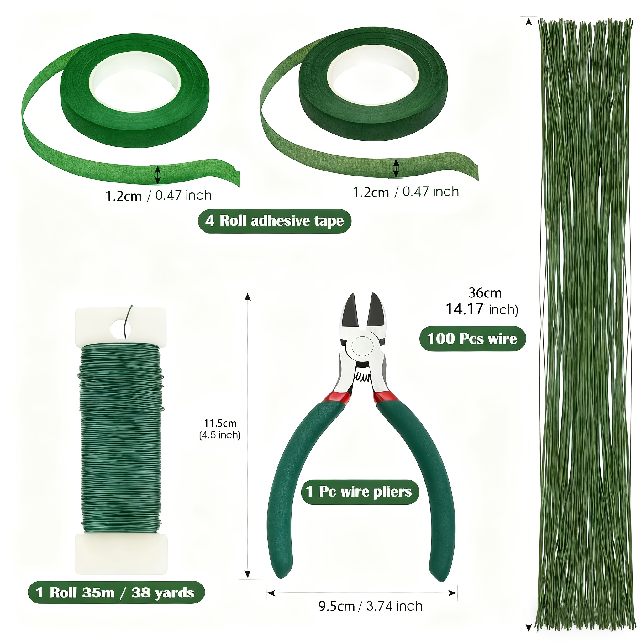 E-shop Blumenband- und Blumenstiel--Werkzeugset mit Drahtschneider, 26 Gauge Stieldraht und 22 Gauge Paddle Draht für Blumenstrauß-Stielveredelung,