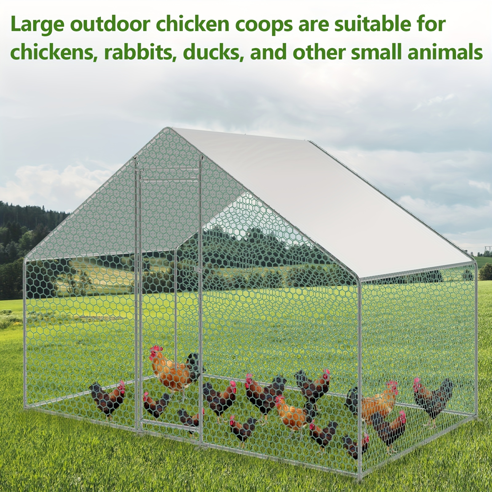 

Chicken Coop Free-range Enclosure With Lock, Galvanized Steel Chicken House Outdoor Enclosure Outdoor Poultry House, For Chicken Cage Small Animals Bird Cage Pet Cage