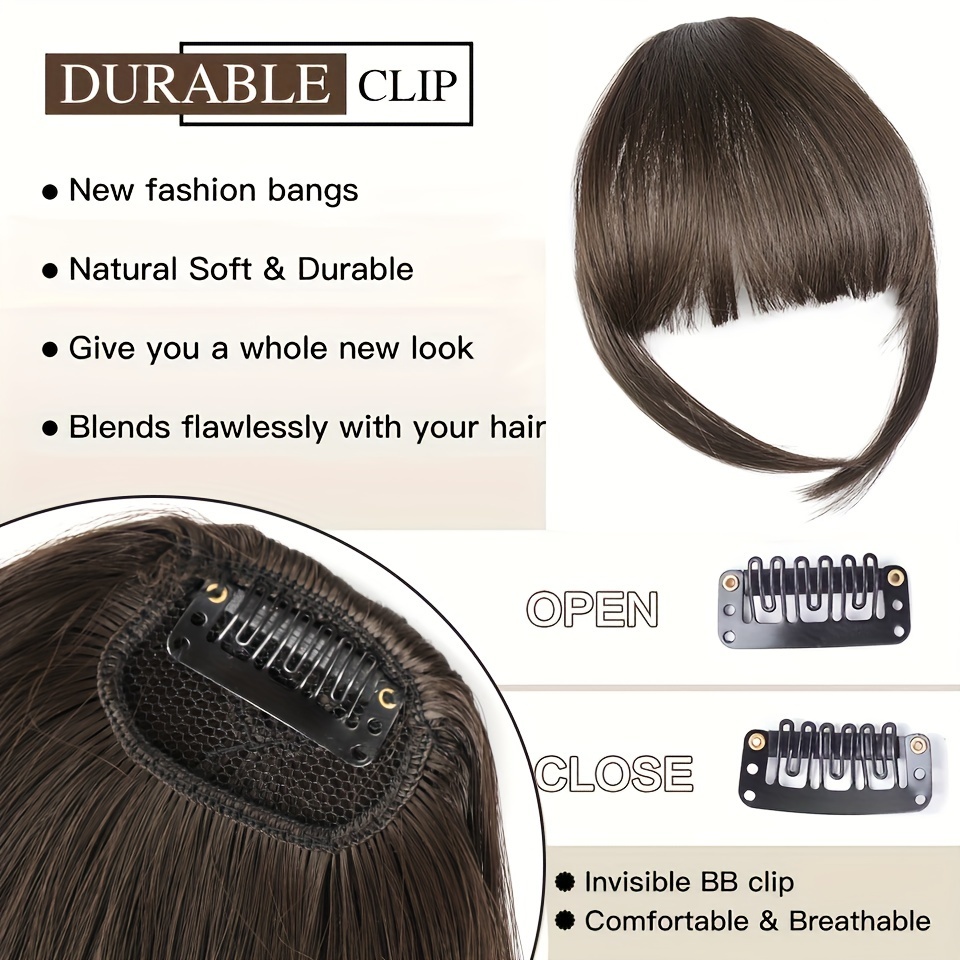 womens clip in synthetic hair bangs extensions straight hair fringe with   hairpieces   for   basics style in brown details 4